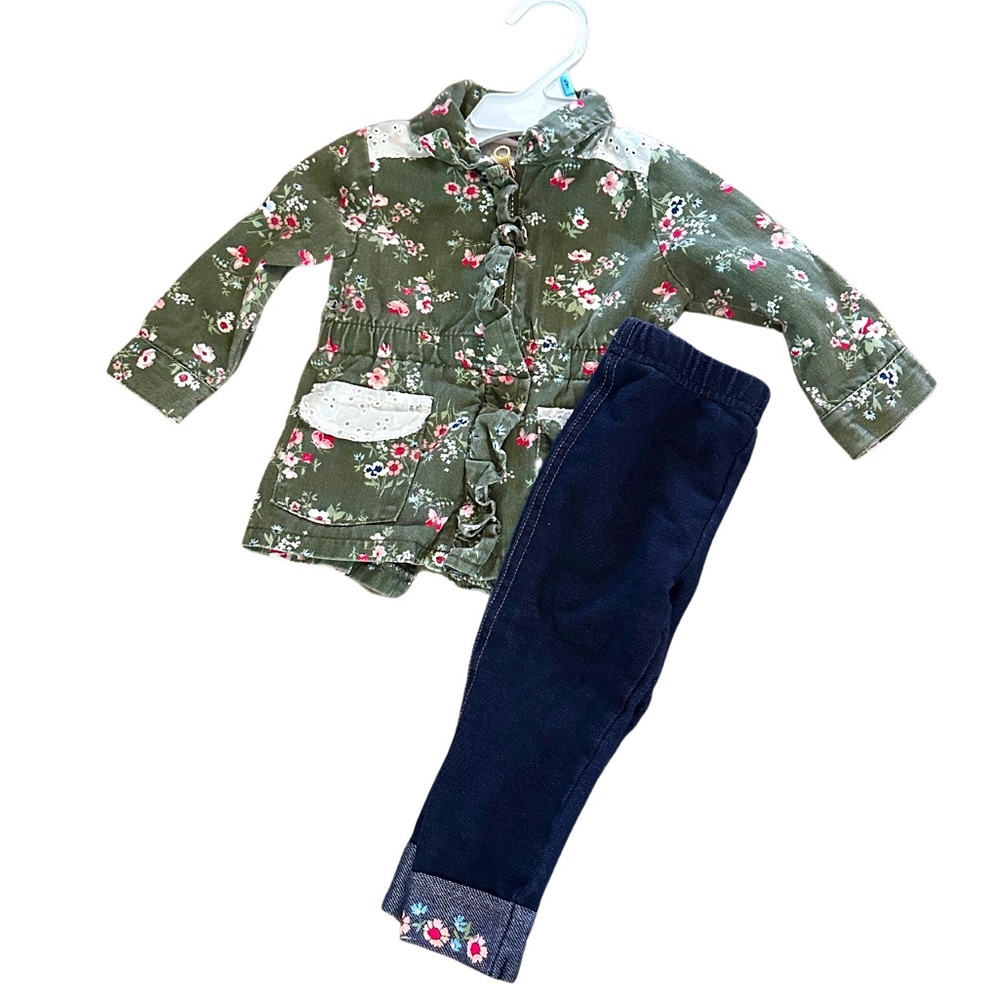 Little Lass Green Floral Jacket and matching pants 12 months